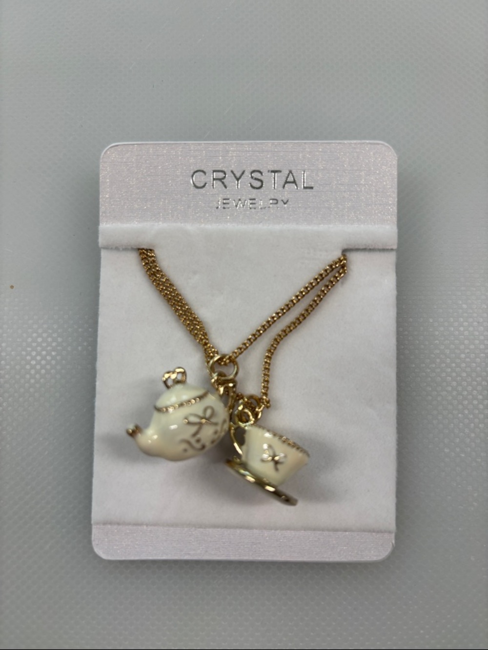 Gold & Cream Teapot and Teacup Necklace Duo